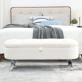 [Video] Welike Length 45.5 inches Storage Ottoman Bench Upholstered Fabric Storage Bench End of Bed Stool with Safety Hinge for Bedroom, Living Room
