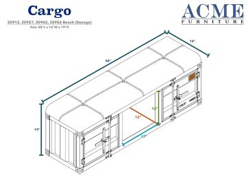 ACME Cargo Bench (Storage), Gray Fabric & White 35912