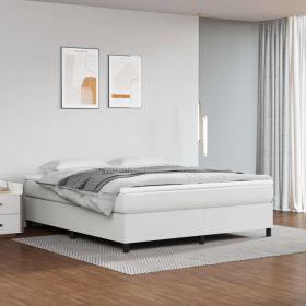 Box Spring Bed with Mattress White 76"x79.9" King Faux Leather