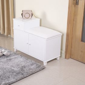 Wooden Shoe Storage Bench Shoe Ottoman Cabinet with Drawer; White