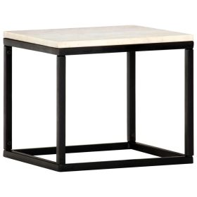 Coffee Table White 15.7"x15.7"x13.8" Real Stone with Marble Texture