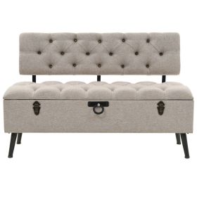 Storage Bench with Backrest 43.3" Cream Fabric