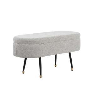 Harvey Contemporary Storage Bench in Black Metal and Light Grey Fabric with Gold Metal Accent by LumiSource