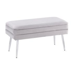 Neapolitan Contemporary/Glam Storage Bench in Chrome and Silver Velvet by LumiSource