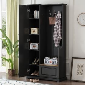 ON-TREND Stylish Design Hall Tree with Flip-Up Bench, Minimalist Hallway Shoe Cabinet with Adjustable Shelves (Color: as Pic)