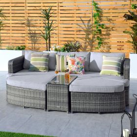Wicker 4-Piece Outdoor Wicker Sofa Daybed Set (Color: Gray)