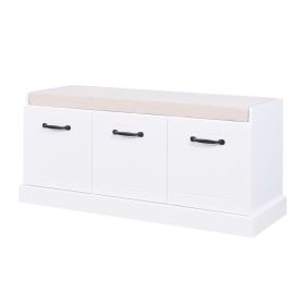 Wooden Entryway Shoe Cabinet Living Room Storage Bench with White Cushion (Color: as Pic)