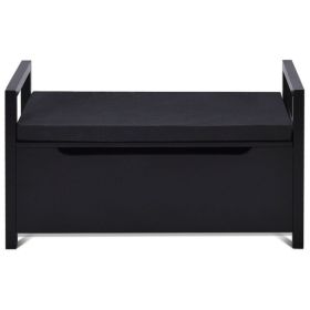 Shoe Bench Hallway Entryway Storage Rack with Cushion Seat (Color: Black)