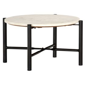 Coffee Table White 23.6"x23.6"x13.8" Real Stone with Marble Texture (Color: White)