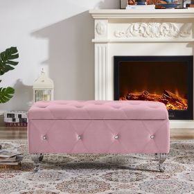 Storage Ottoman Bench, Bedroom End Bench,Velvet Upholstered Storage Bench with Button,Storage Ottoman with Safety Hinge,Flip top (Color: as Pic)