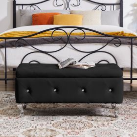 Storage Ottoman Bench, Bedroom End Bench,PU Leather Upholstered Storage Bench with Button,Storage Ottoman with Safety Hinge,Flip top (Color: as Pic)