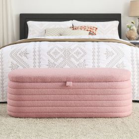[Video] Welike Length 45.5 inchesStorage Ottoman Bench Upholstered Fabric Storage Bench End of Bed Stool with Safety Hinge for Bedroom, Living Room (Color: as Pic)